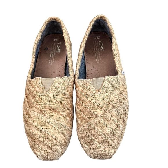 TOMS Tan Classic Burlap Basket Weave Slip On Casual‎ Shoes - Picture 1 of 8